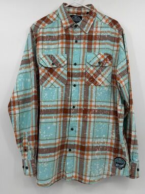 Angry Minnow Flannel Shirt Women Large Blue Oversized LongSleeve WildChild Gypsy